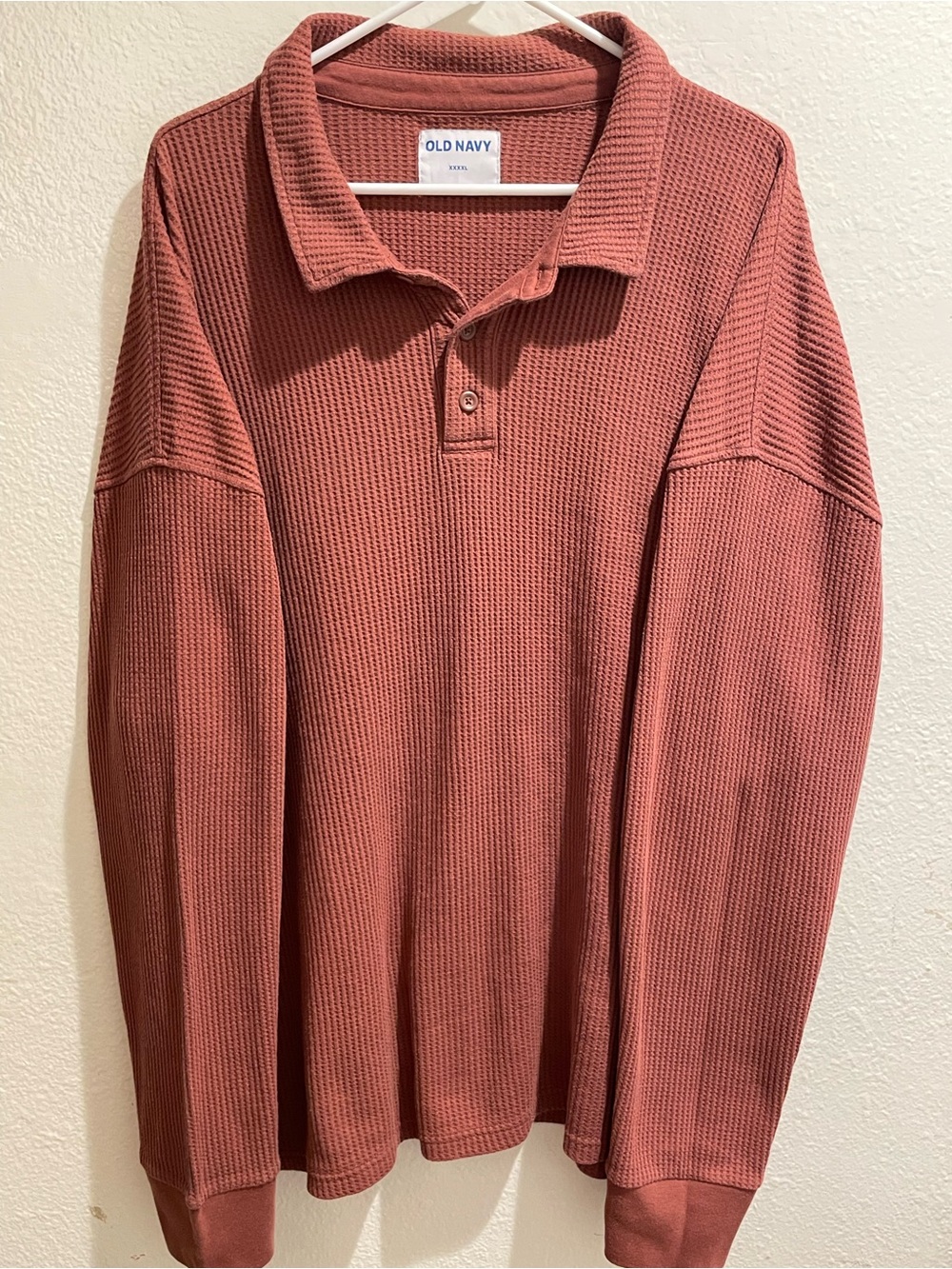 Old Navy Mens Waffle Knit Polo Sweater Long Sleeve Terracotta Rose 4XL